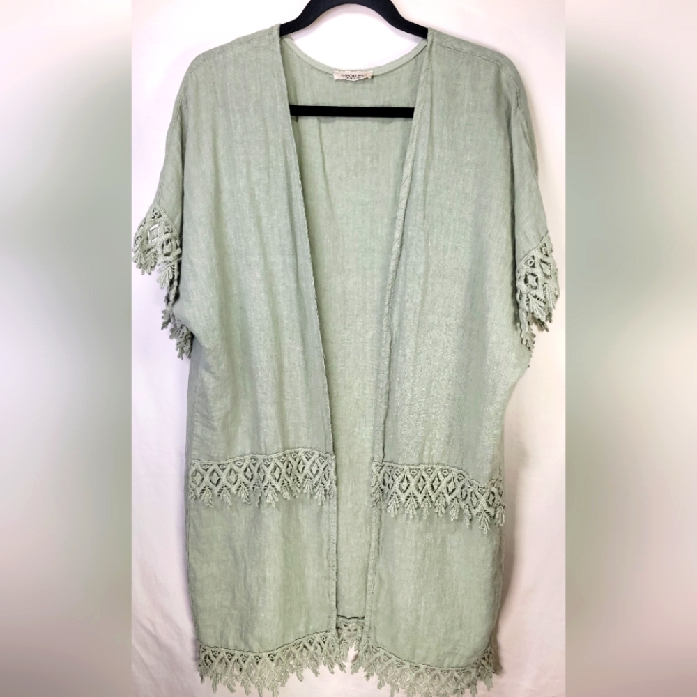 Italian Made 100% Linen Cardigan With Lace Trim